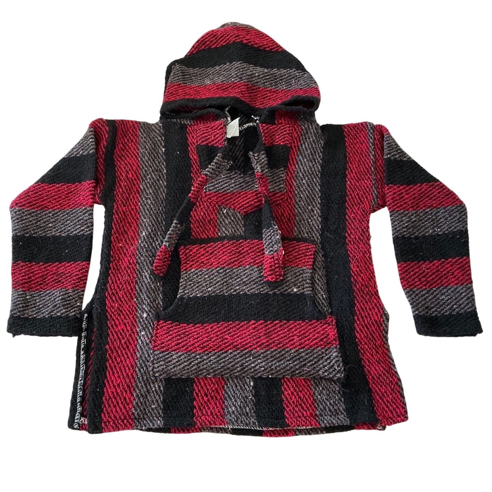 Kids‎ Baja Hoodie Red Black Gray Stripe Pullover Hooded Sweatshirt Size 6